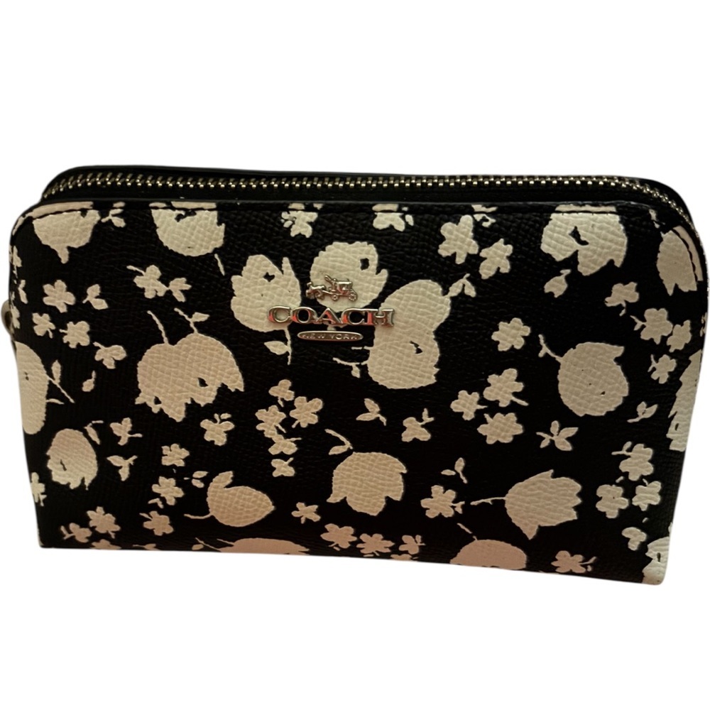 Coach Black and Cream Floral Makeup Pouch